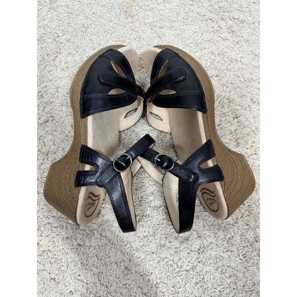 Dansko Season Black Leather Wood Grain Ankle Strap Open Sandals Size EU 40 US 10 - Picture 9 of 13